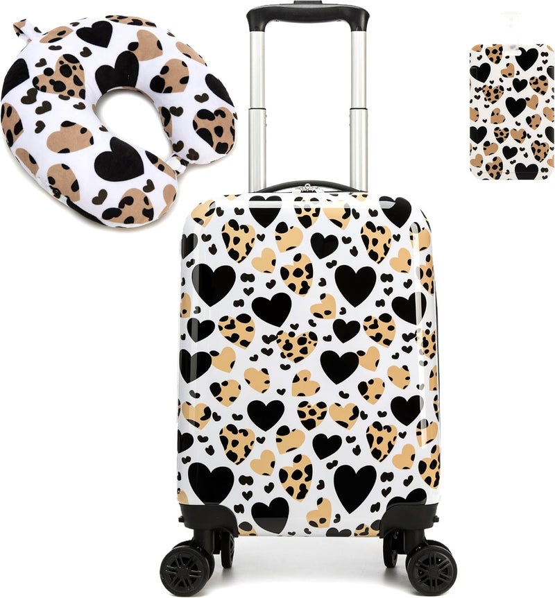 Esteemly Kid's Luggage Set 2 Piece Suitcase Set Hardside Luggage with Spinner Wheels Girls Carry on Toddler Travel Rolling Suitcase with Neck Pillow Airline Approved - Image 1